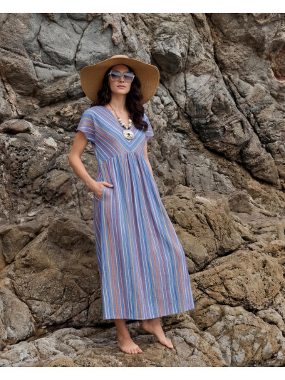 VESTIDO LARGO RAYAS MANGA CORTA